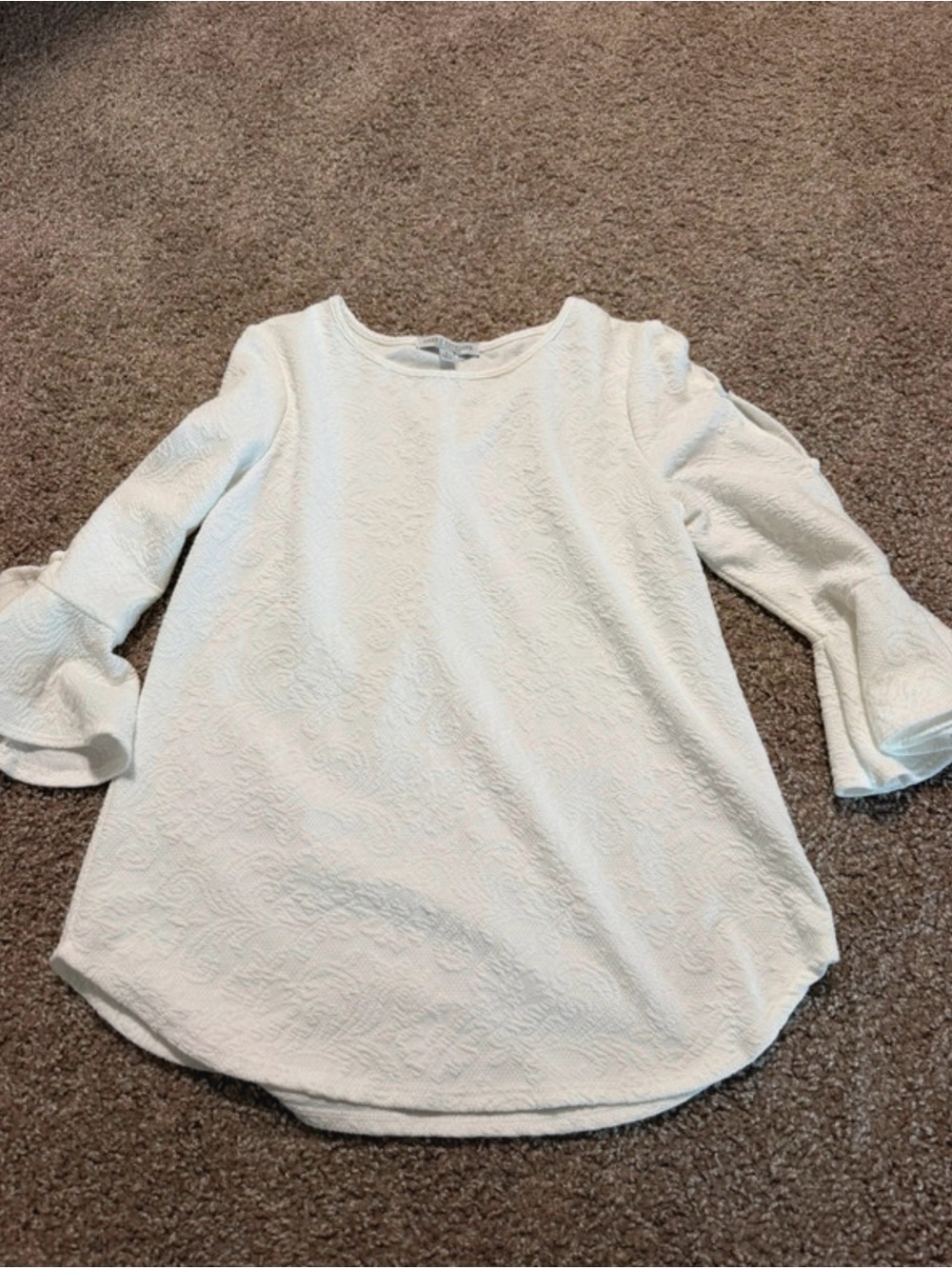 Green Envelope Cream Textured Bell-Sleeve Tunic Top